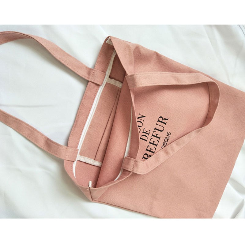 IELGY Canvas bag female shoulder shoulder simple printing wild bag
