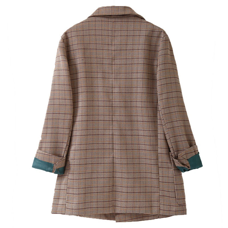 IELGY fashion small suit jacket women loose Korean retro plaid