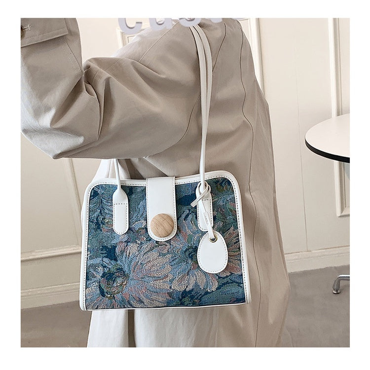 IELGY Large capacity bag women's summer fashion oil painting shoulder bag simple ins design tote bag