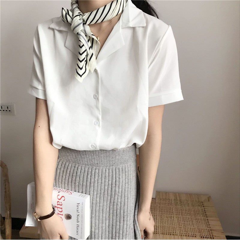 IELGY Women's Shirt Korean Temperament Chiffon Short Sleeve Loose Top