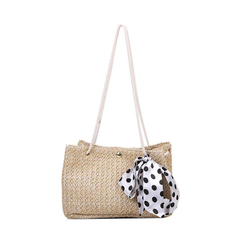 IELGY Korean retro bow woven bucket bag