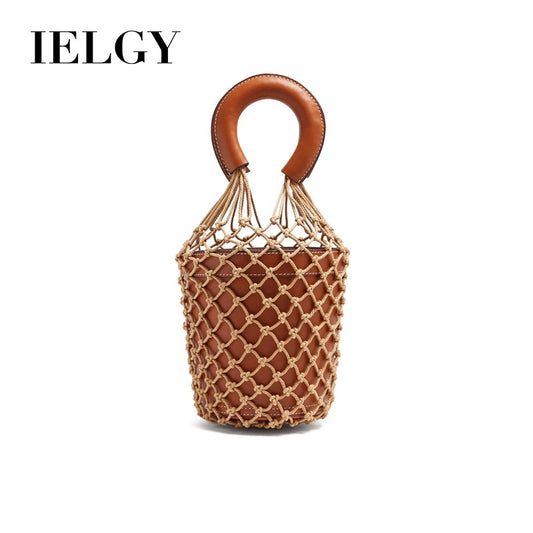 IELGY Fishing net bucket bag hand-woven rope grid hand bag