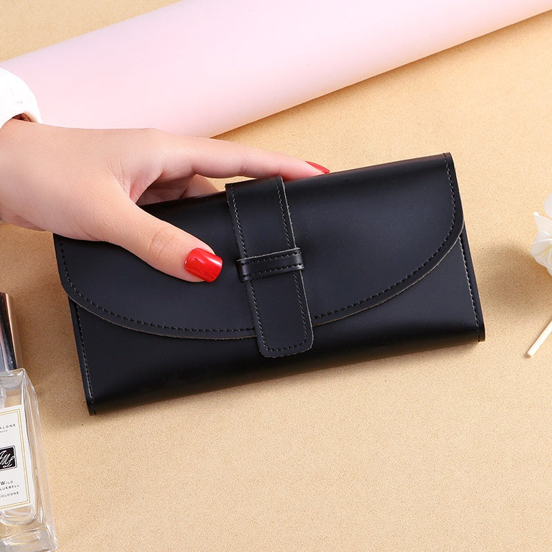 IELGY Solid Color Korean Wallet Women's Long Style Fashionable Multifunction Large-capacity Buckle