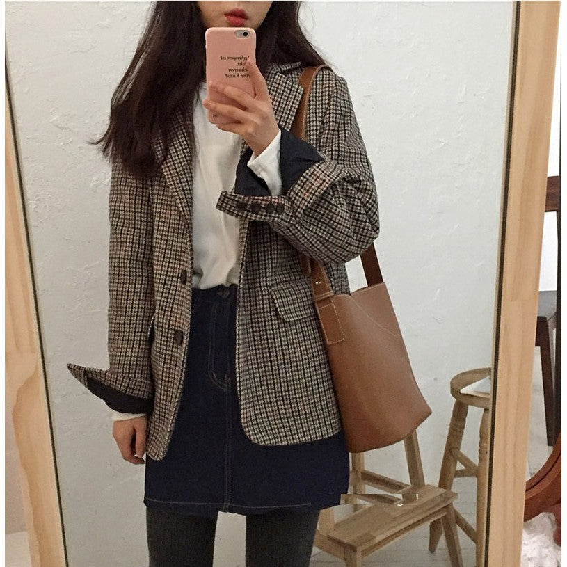 IELGY Bucket bag retro mosaic buckle hand shoulder bag