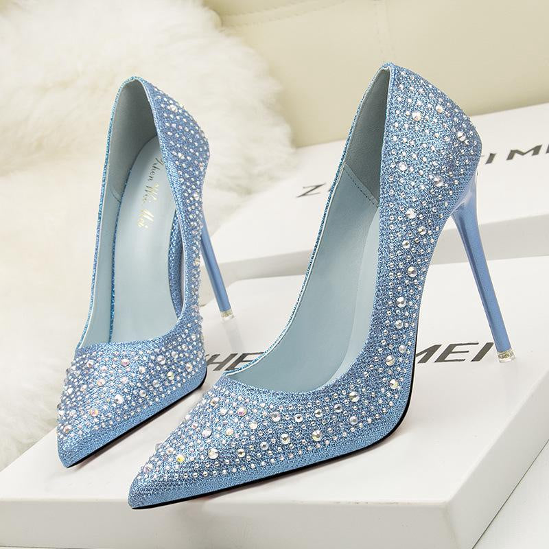IELGY Women's fashion sweet and elegant 11cm stiletto heels with pointed diamond wedding shoes