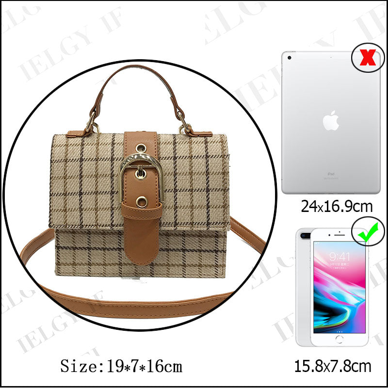 IELGY Women's bag portable all-match one shoulder lock plaid fashion casual square crossbody
