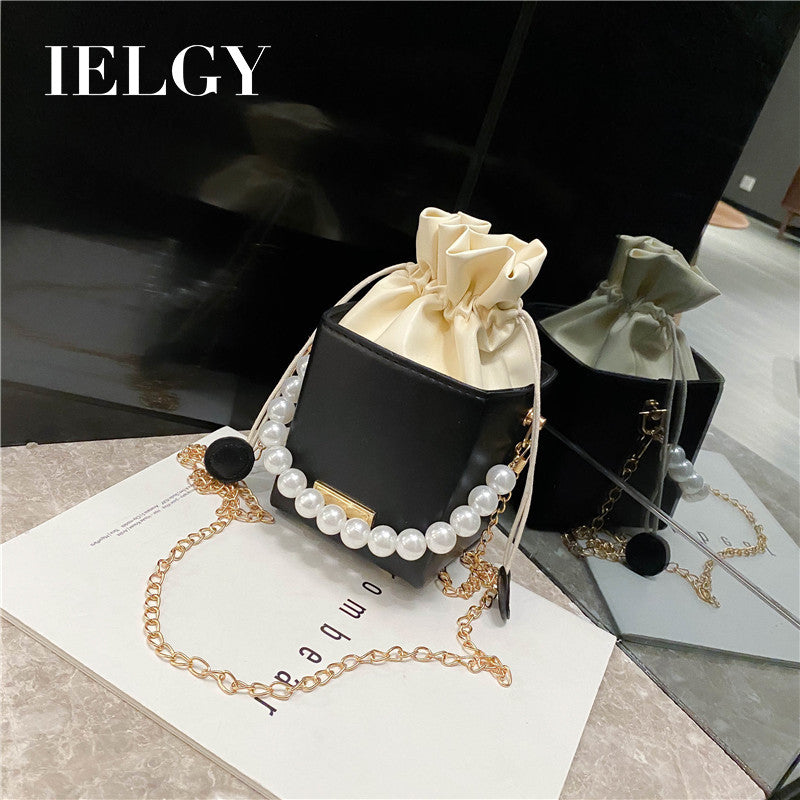 IELGY Small square bag female fashion western style popular all-match pearl portable chain messenger bag