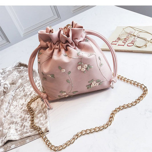 Bucket Bag Chain Lace Embroidery Shoulder Messenger Bag
