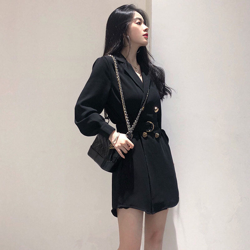 IELGY Women's clothes casual double breasted fashionable all-match long sleeves suits dresses plus size coats