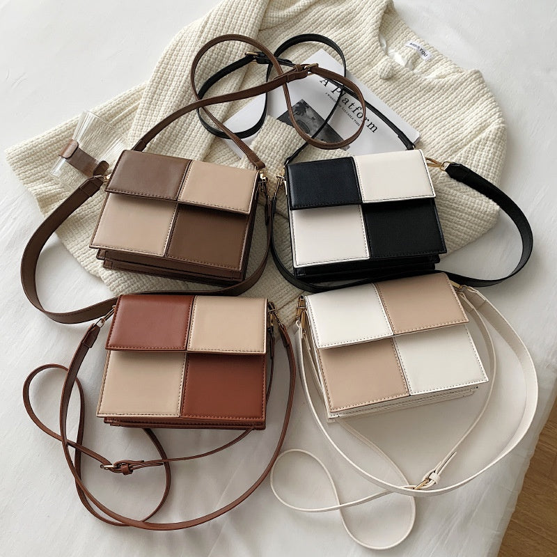 IELGY fashion Korean color matching casual retro double shoulder strap diagonal female bag