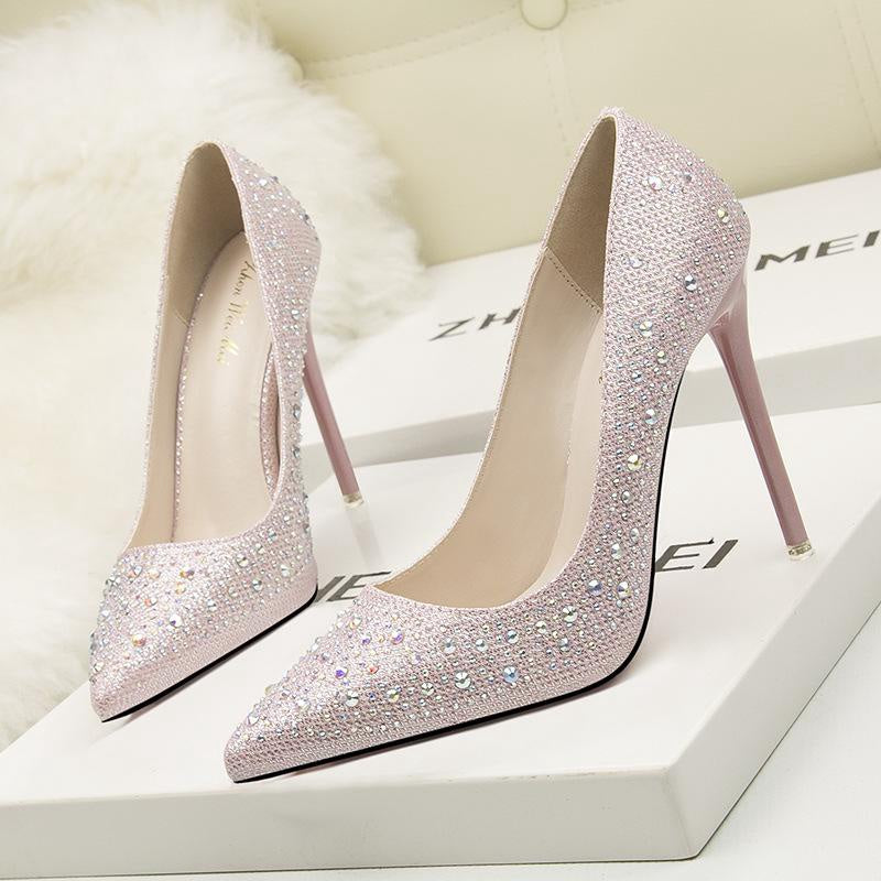 IELGY Women's fashion sweet and elegant 11cm stiletto heels with pointed diamond wedding shoes