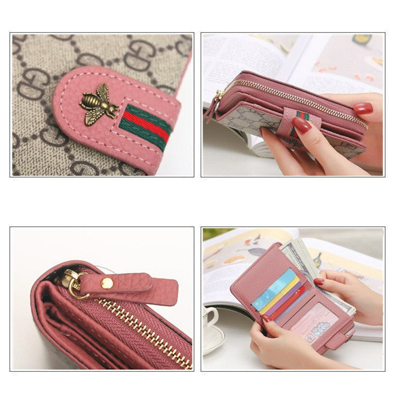 Short multi-function printed ladies wallet
