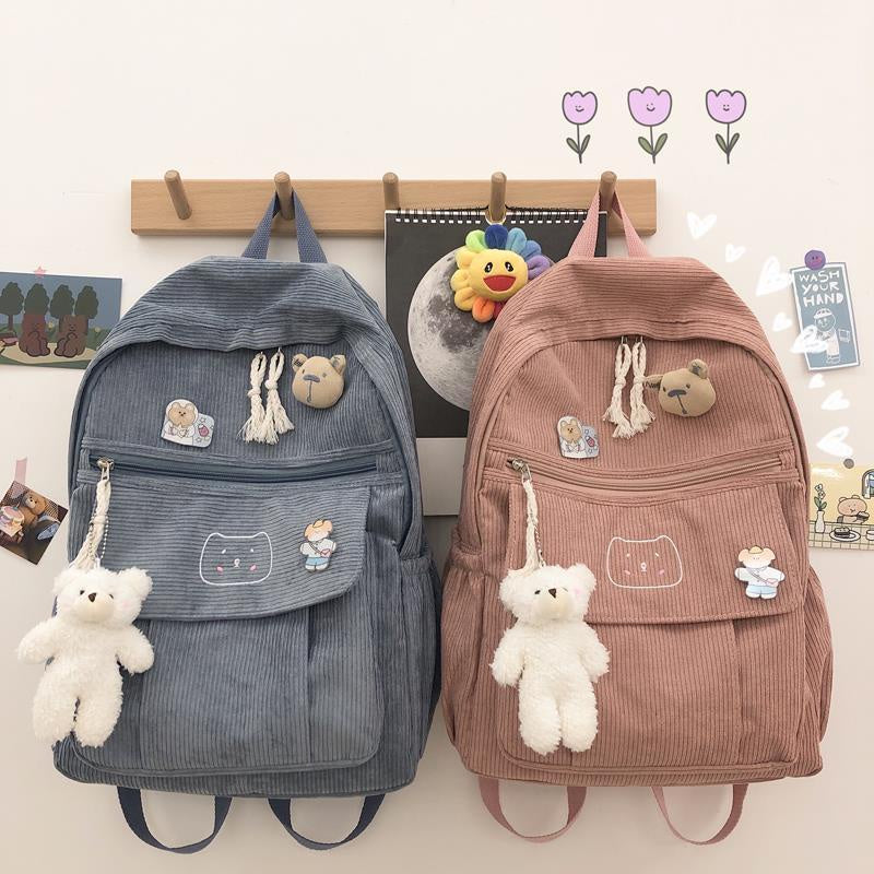 IELGY schoolbag female Korean Harajuku corduroy all-match backpack