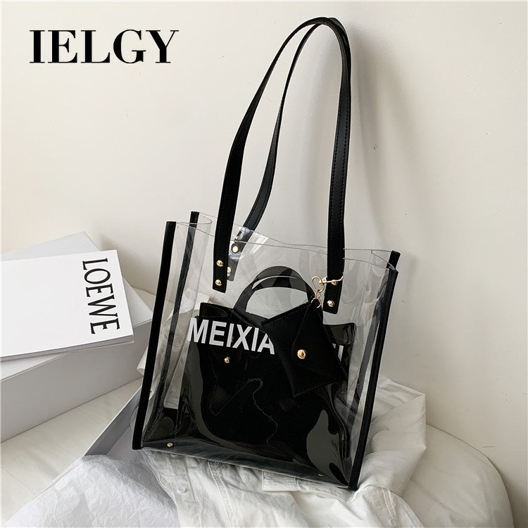 IELGY Jelly large transparent bag capacity, photo capacity and women's tote bag