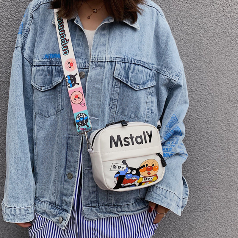 IELGY small bag crossbody street fashion broadband Western style cartoon all-match cute print white Korean version