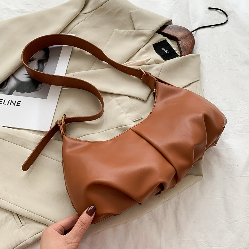 IELGY New niche retro soft leather pleated underarm cloud pleated underarm all-match crossbody shoulder bag