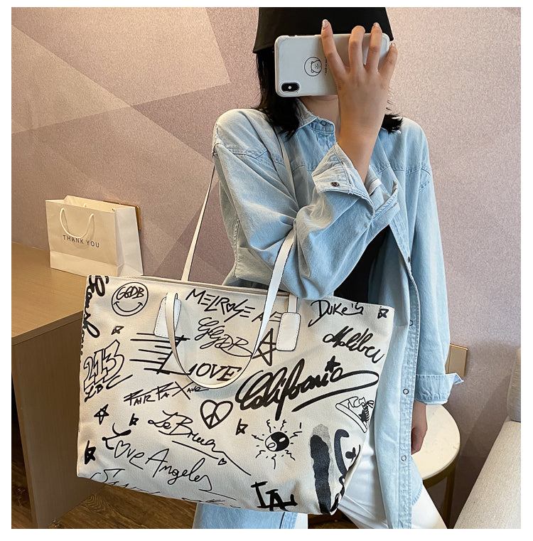 IELGY Commuting Fashion Canvas Tote Horizontal square All-match Portable Casual Woman's Shoulder bag