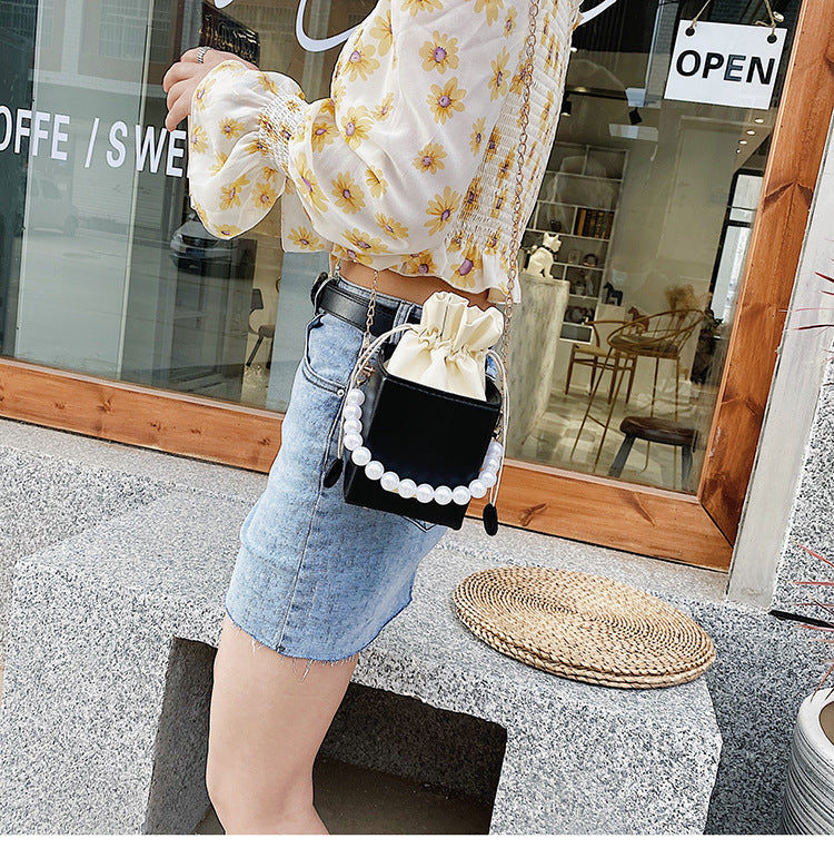 IELGY Small square bag female fashion western style popular all-match pearl portable chain messenger bag