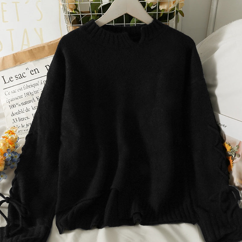 IELGY drawstring long-sleeved loose solid color pullover women