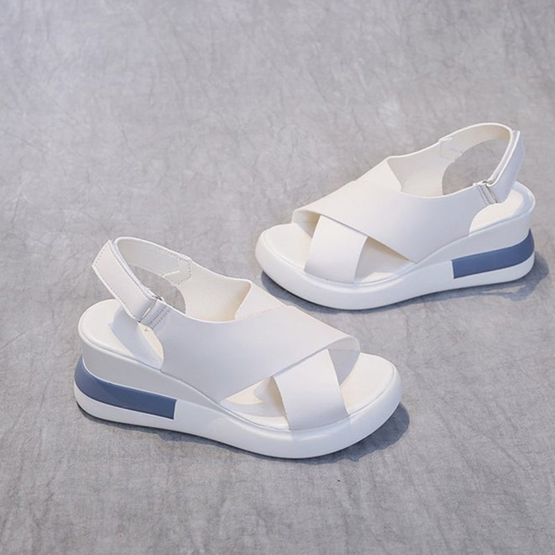 IELGY color matching platform wedge sandals women casual fish mouth soft leather