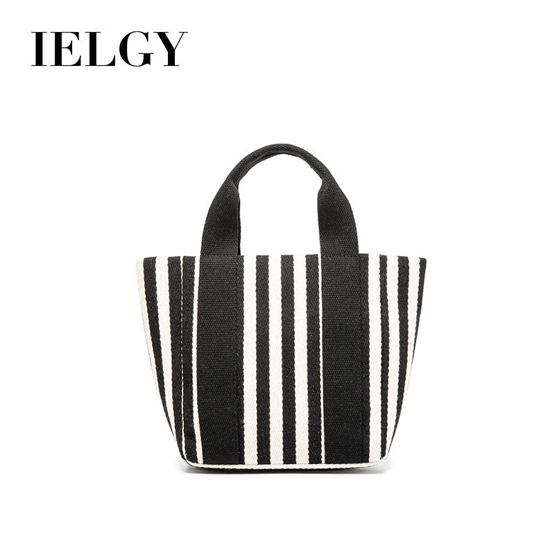 IELGY Simple striped canvas bag, small fresh canvas handbag, messenger handbag