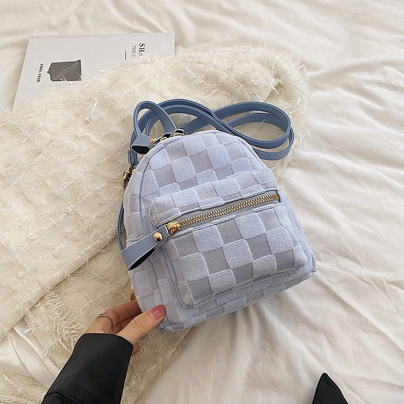 IELGY women's korean style pink petite canvas plaid backpack