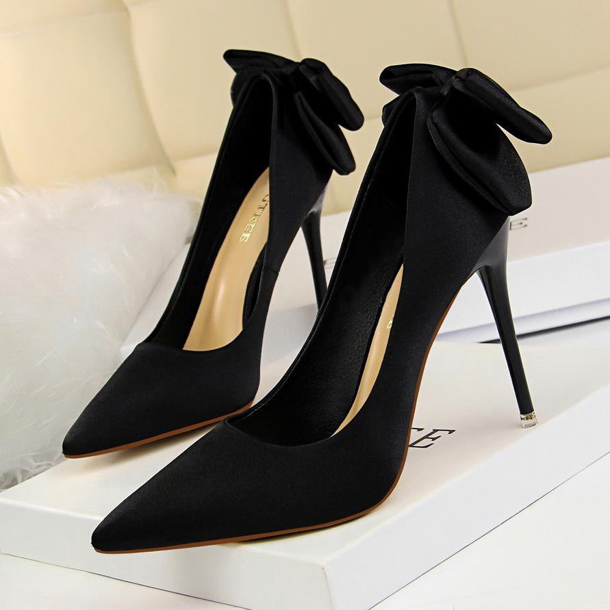 IELGY Women's fashion sweet high heel women's shoes with stiletto heels and thin satin bow shoes