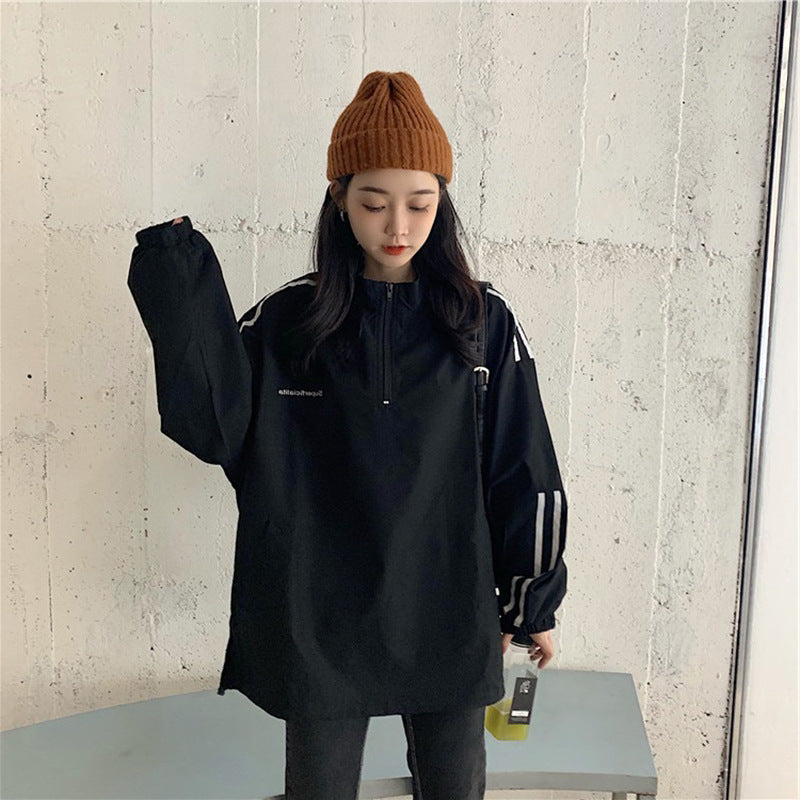 IELGY Women's clothes hoodies thin stripes all-match zippers tops fashion casual Korean