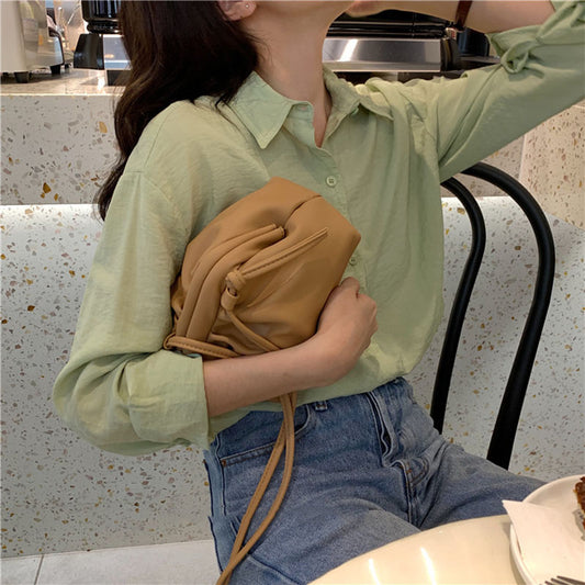 IELGY PU Woman's bag Diagonal Hand Soft skin White, clouds Black Dumpling One shoulder
