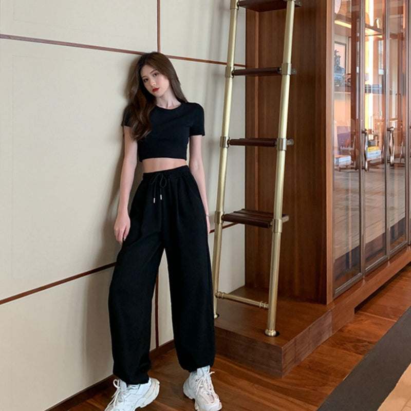 IELGY Long Korean version Sweatpants Straight Drape Simple Loose Women's pants High waist Casual
