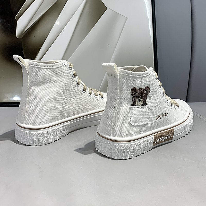 IELGY fashion high-top canvas shoes female Korean style college style cute ins street shooting