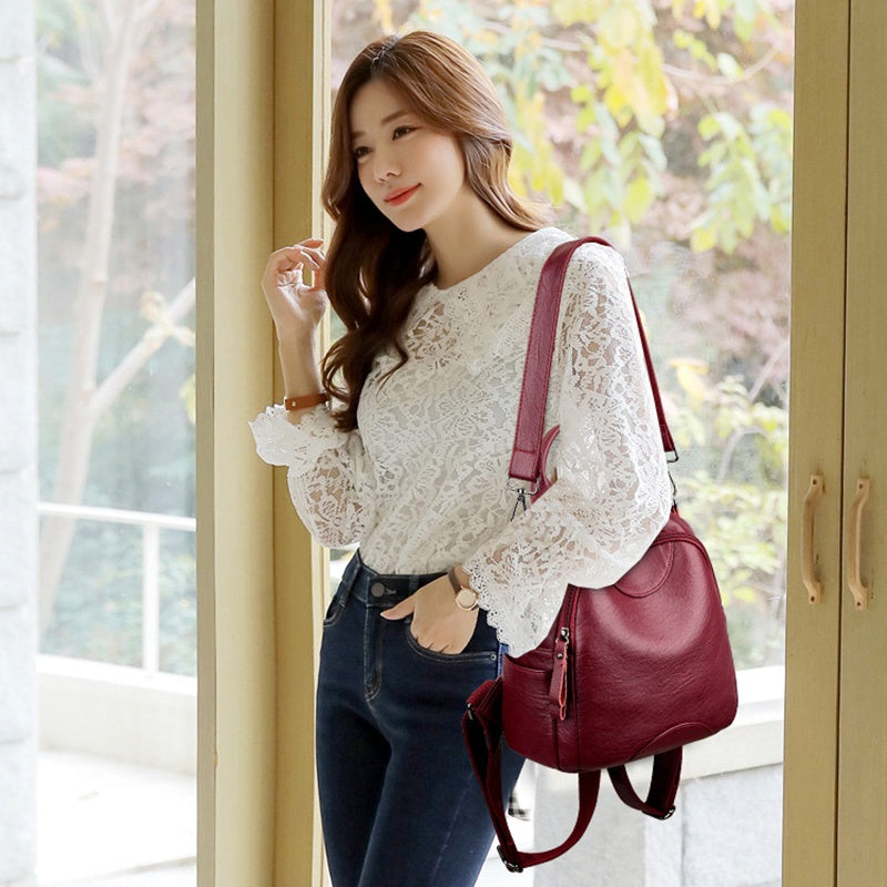 IELGY women's fashion anti-theft multifunctional large capacity soft leather backpack