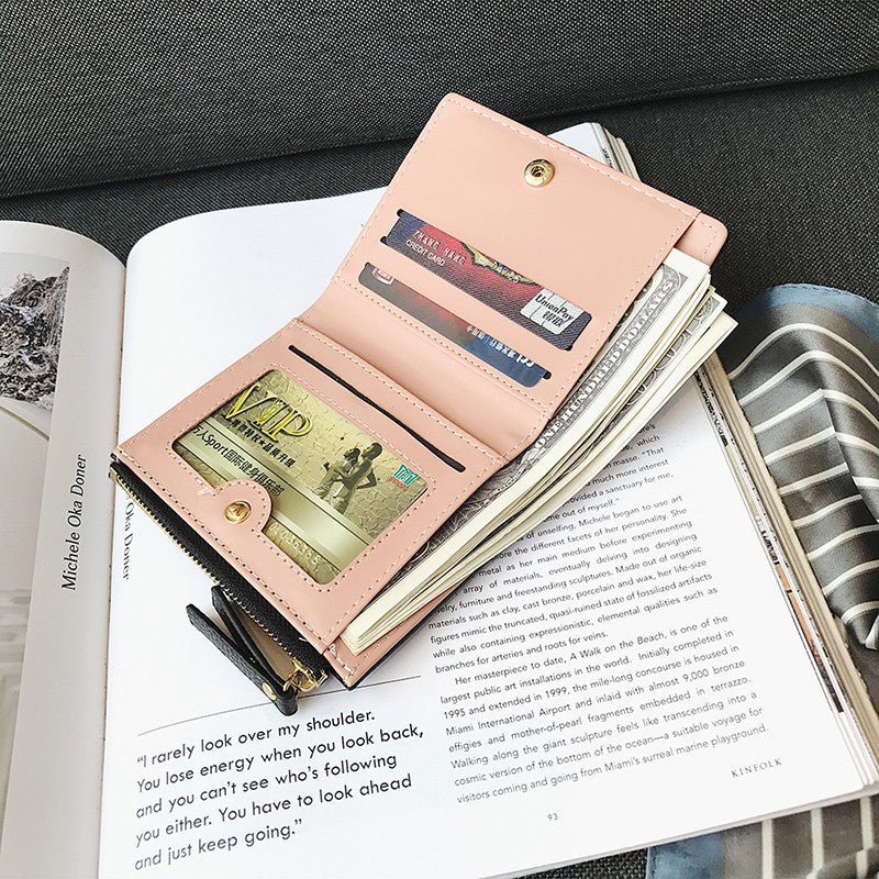 Short wallet female wild small fresh zipper wallet Korean version of the buckle