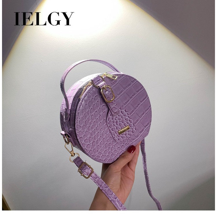 IELGY Women's Crocodile Pattern Round Ocean Tote Bag Mini All-match One Shoulder Messenger