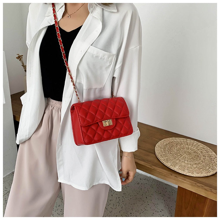 IELGY chain fashion all-match one shoulder solid color Women's messenger bag commuter soft surface White
