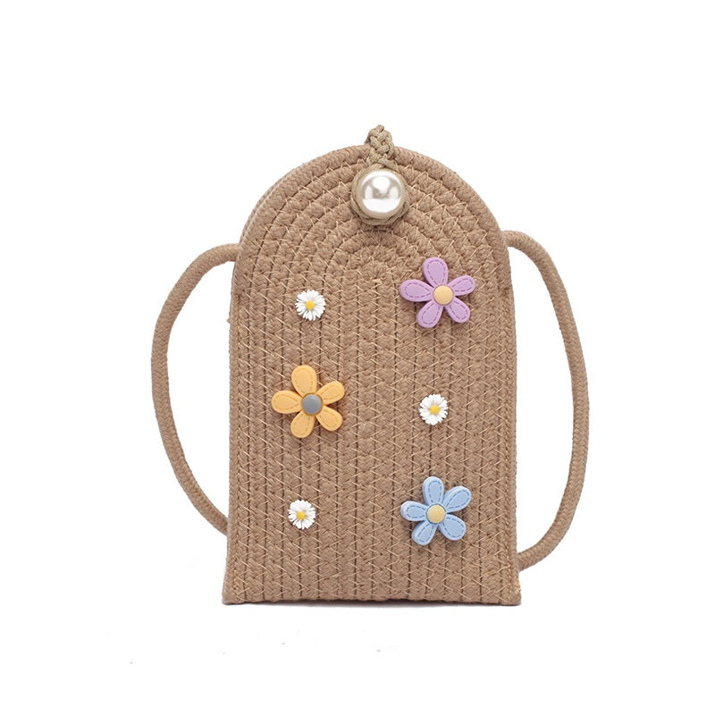 IELGY Customized summer straw weaving ins small flower weaving mobile phone diy handmade shoulder bag women