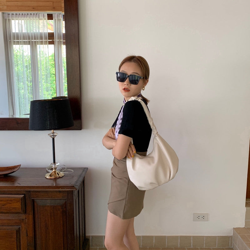 IELGY  Pleated bag soft leather South Korean underarm bag fashion large size bag