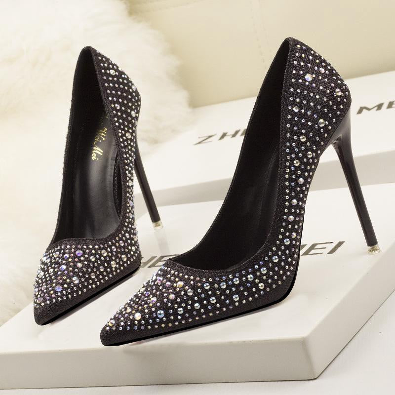 IELGY Women's fashion sweet and elegant 11cm stiletto heels with pointed diamond wedding shoes