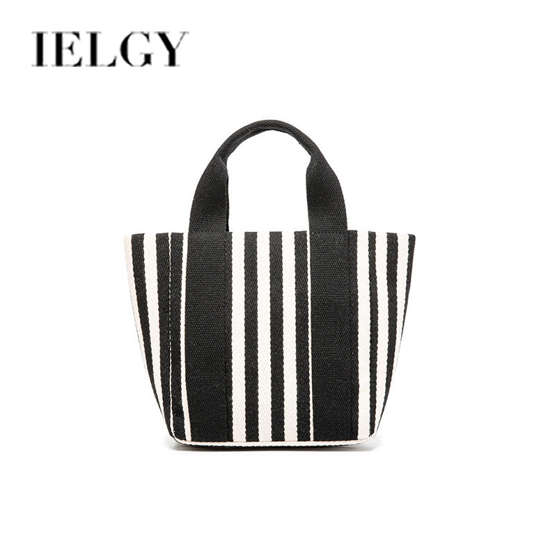 IELGY Simple striped canvas bag, small fresh canvas handbag, messenger handbag