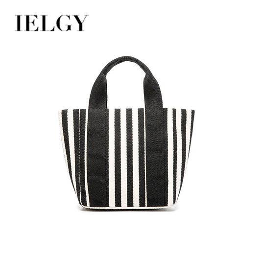 IELGY Simple striped canvas bag, small fresh canvas handbag, messenger handbag
