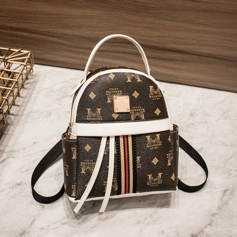 IELGY Korean printing contrast color drawstring backpack large capacity simple handbag