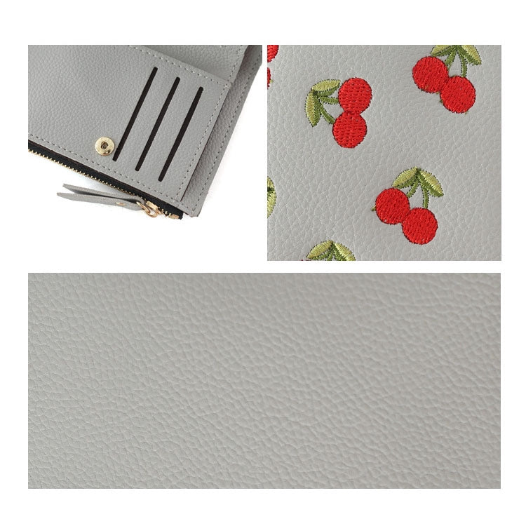IELGY vertical cherry embroidery short ladies small wallet