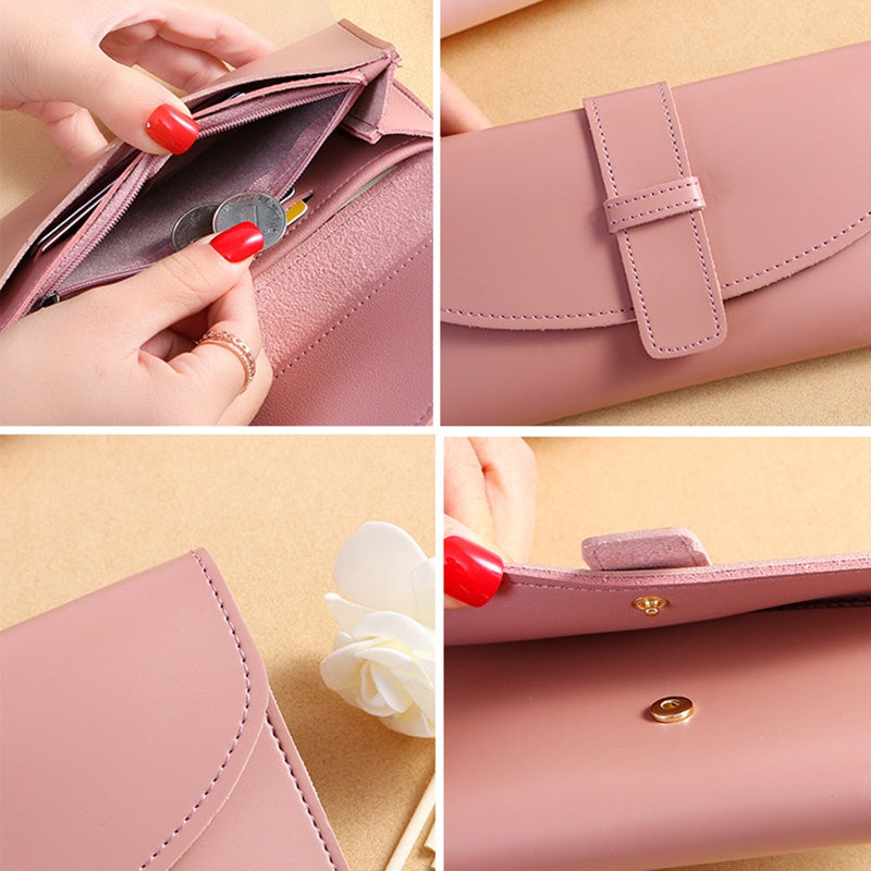 IELGY Solid Color Korean Wallet Women's Long Style Fashionable Multifunction Large-capacity Buckle
