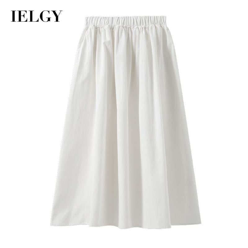 IELGY solid color loose skirt Korean style high waist A-line