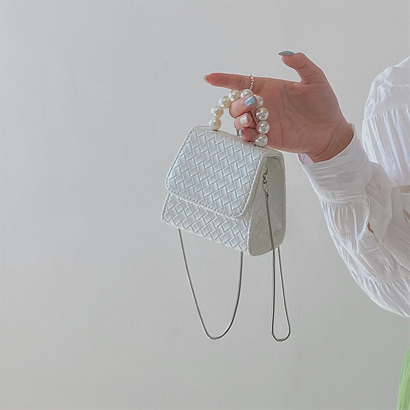 IELGY cute braided mini pearl chain messenger bag women