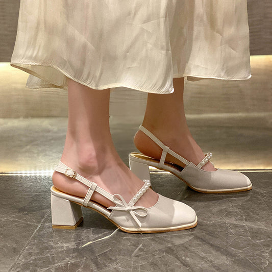 IELGY Baotou closed toes fairy style buckle bow sandals women
