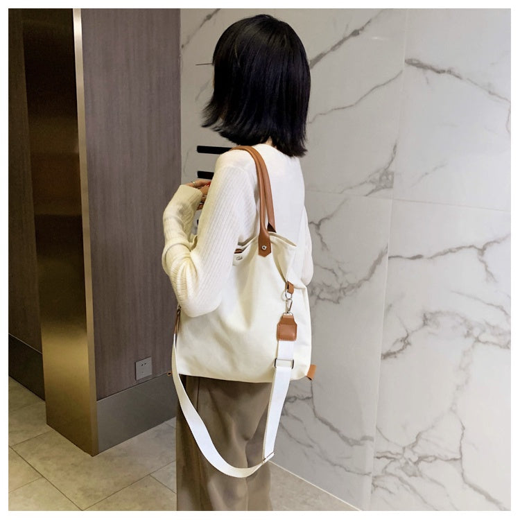 IELGY Woman's bag Casual Large capacity Official document Crossbody One shoulder Black Canvas White Large