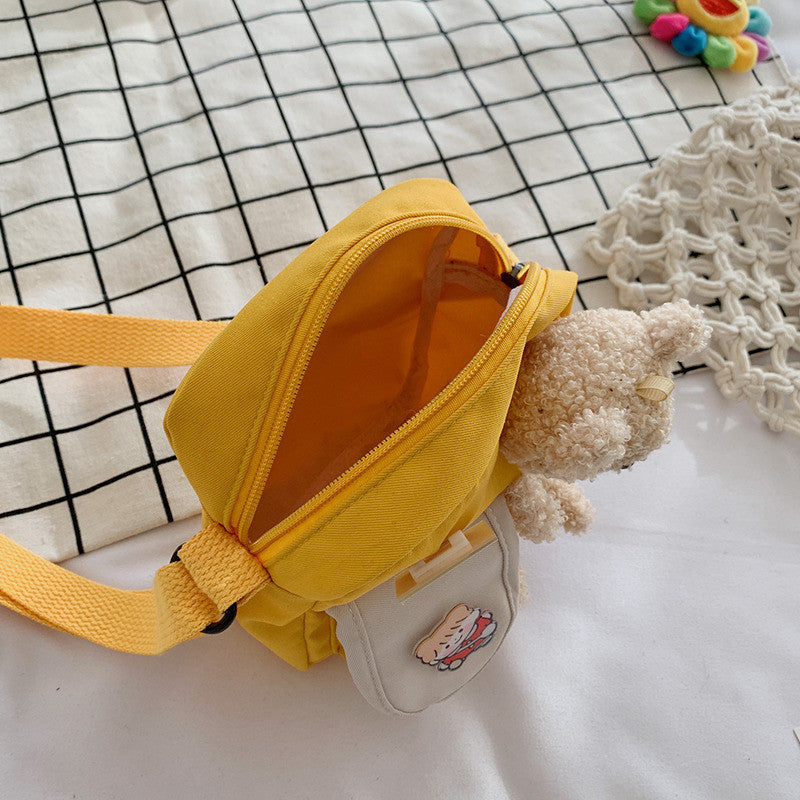 IELGY fashion bear cartoon style canvas messenger bag yellow Harajuku Korea cute Japanese