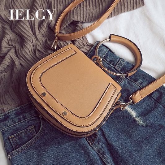 IELGY Saddle Bag Ring Studded Tote Crossbody Bag