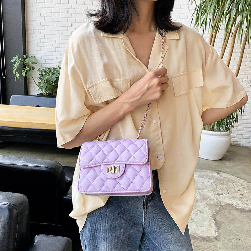 IELGY chain fashion all-match one shoulder solid color Women's messenger bag commuter soft surface White